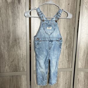 Oshkosh B'Gosh Toddler Girl Denim Overalls Heart Print Valentines Day 18 months